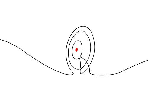 Continuous one-line drawing of a target with a red central point. Minimalist outline symbolizing focus, precision, goal achievement, strategy, and accuracy. Ideal for business presentations vector