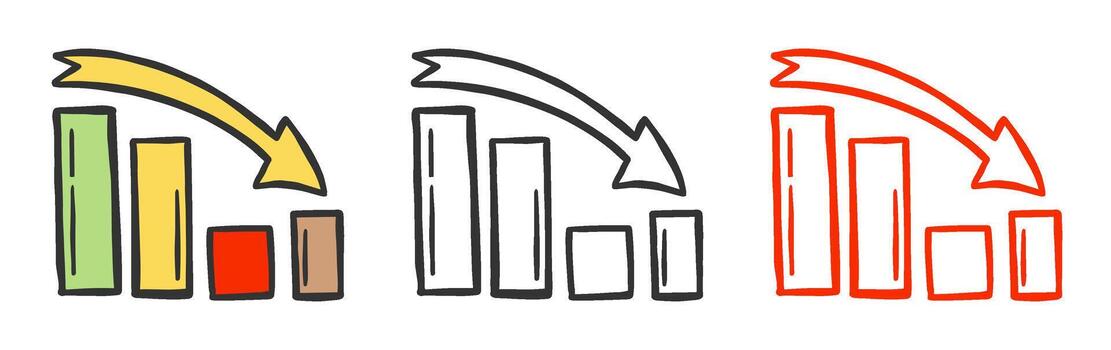 Hand drawn business down chart icon. Simple illustration for finance, report, and analytics vector