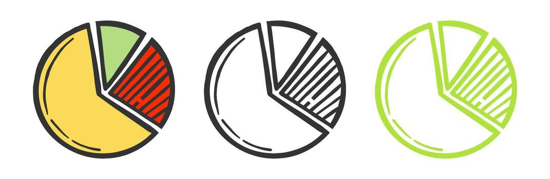 hand-drawn pie chart icon set, ideal for business, finance, data, infographic, and presentation use vector