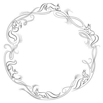 circular pattern with ring-shaped monograms . squirrels on spruce branches. elegant monograms. vector