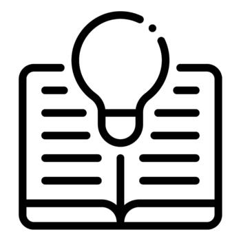 abierto libro con bombilla contorno icono vector