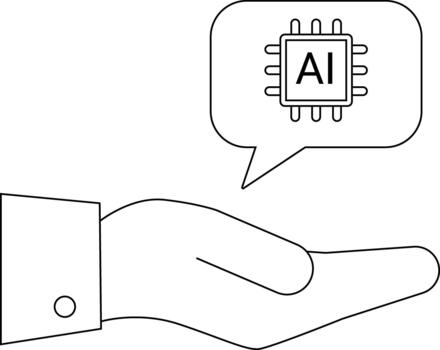 Hand with a speech bubble containing a chip labeled AI vector