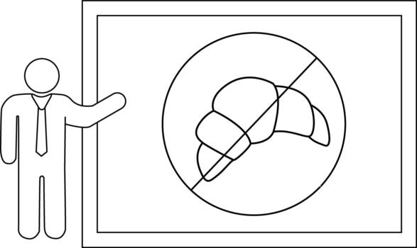 Figure points to whiteboard with a croissant inside a circle with a diagonal line through it vector