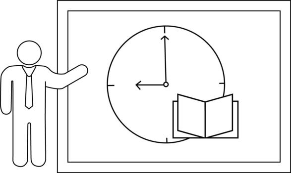 un figura gestos hacia un tablero con libro de relojería gráficos vector