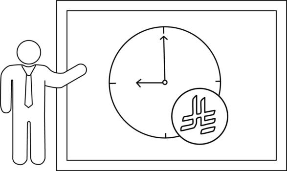 un persona presentación un reloj y un símbolo dentro un marco vector