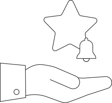 A stylized hand holds a star with an attached bell a button is visible on the suit sleeve vector