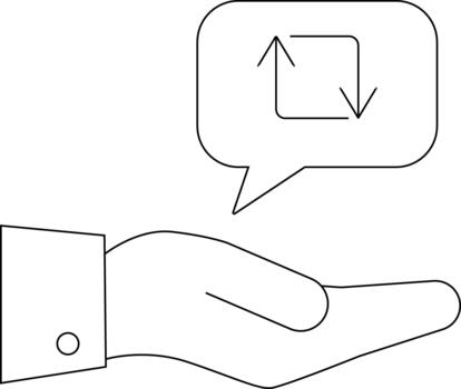 mano con habla burbuja conteniendo flechas representando un ciclo o intercambiar vector