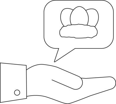A hand proffers a thought bubble depicting three eggs in a nest vector