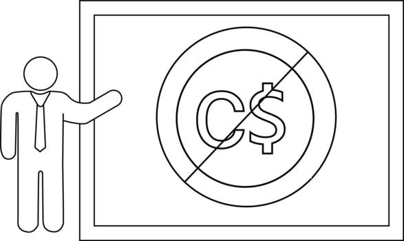 Stick figure presents no Canadian money circle with crossed C in a frame vector