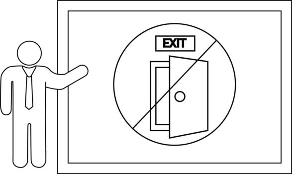 un persona puntos a un firmar de un salida puerta con un línea mediante eso indicando eso es no un salida vector