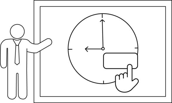 Person presenting clock interface a hand touches a button vector