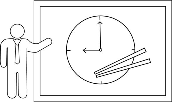 Man presents a clock on a whiteboard showing nearly 910 vector