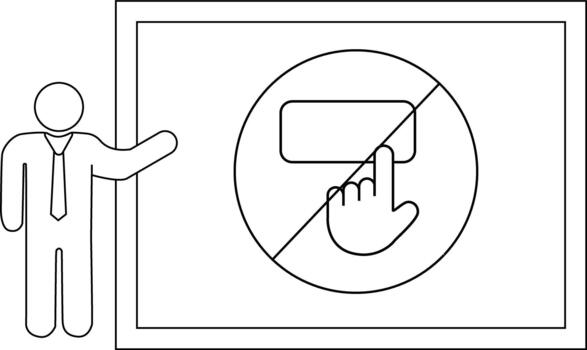 A person presenting a screen with a do not touch icon featuring a crossedout hand over a rectangle vector