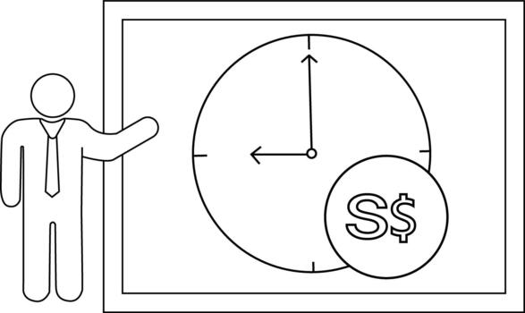 Figure presenting clock with SGD sign inside a frame simple linework illustration vector