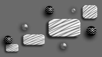 Mixed geometric shapes with monochrome patterns floating clean space video