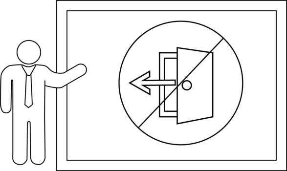 Stick figure presents sign with no exit arrowdoor in a doubleframed box vector