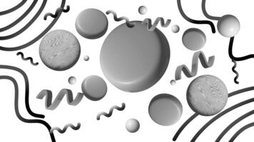 Clean white abstract spheres floating with minimal decorative lines around center composition video