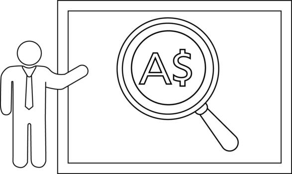 presentador soportes por un pizarron mostrando un aumentador vaso terminado un un símbolo vector
