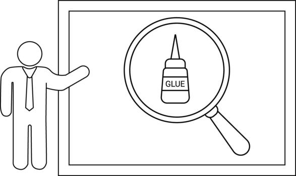 un persona puntos a un enmarcado tablero demostración pegamento debajo un aumentador vaso vector