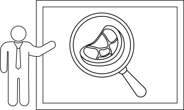 A presenter stands near a magnifying glass focused on a beanlike object inside a frame vector