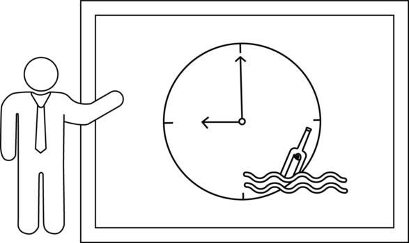 Man presenting a clock with a message in a bottle vector