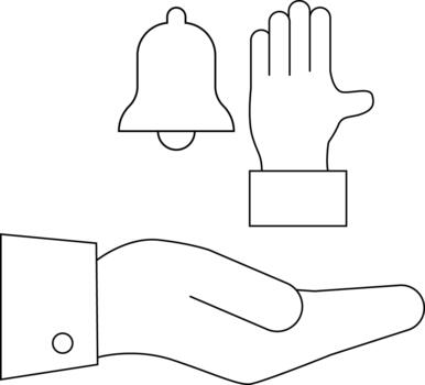 Outlined image with a bell raised hand and open palm vector