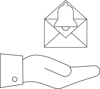Open envelope with a bell above a hand vector