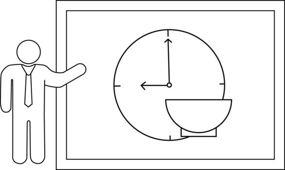 Presentation of a clock above a bowl by a figure with a tie all within a frame vector