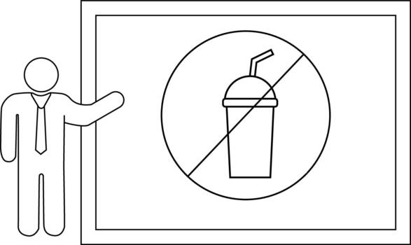 A person presents a sign prohibiting beverages within a rectangular border vector