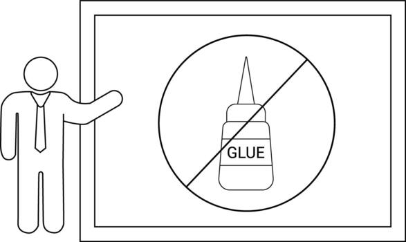 A figure points to a sign prohibiting glue in a frame vector