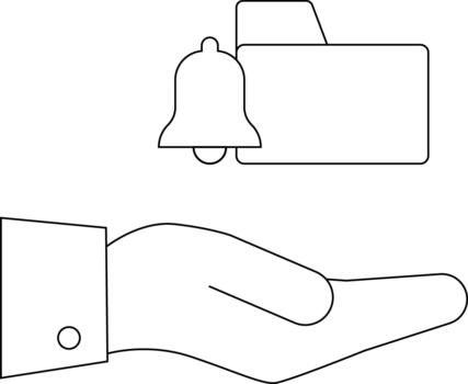 Hand supporting a folder with a bell icon conveying notifications for files vector