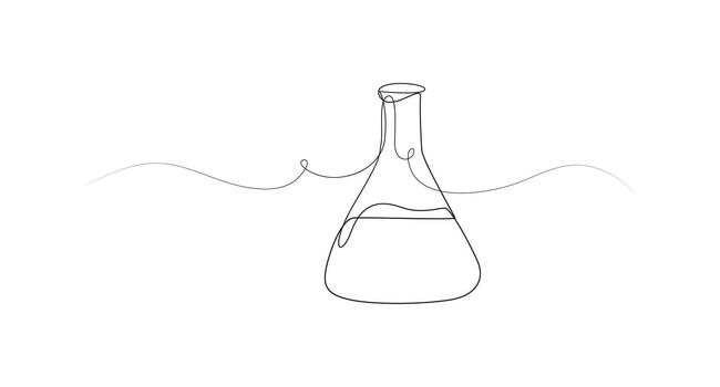 minimalista línea Arte de erlenmeyer matraz con líquido y salpicaduras vector