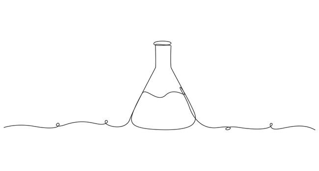 minimalista línea Arte de un laboratorio erlenmeyer matraz con líquido dentro vector