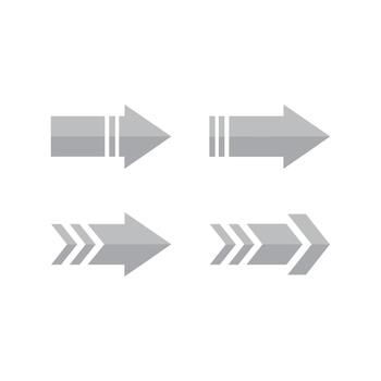 Set of four gray arrows with a modern, geometric design, indicating direction and progress on a white background vector