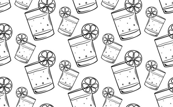 Seamless pattern with sketch glass and a slice of lemon vector
