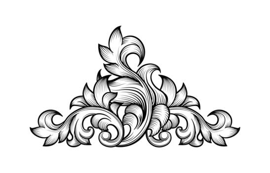 Baroque leaf frame swirl decorative design element on white background vector