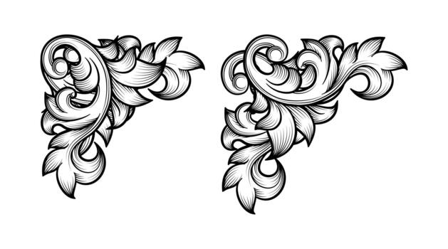 Baroque leaf frame swirl decorative design element set vector