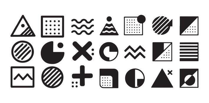 Modern Abstract Memphis Shape Icons Geometric Outline Symbol Pack in Minimal Line Art Style vector