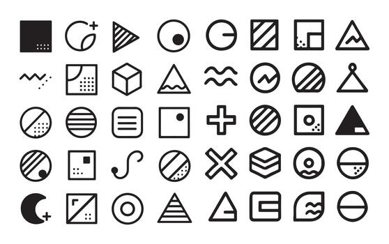 Modern Abstract Memphis Line Icons Set Minimal Geometric Shapes Outline Elements vector