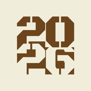 Geometric 2026 typography design in bold brown stencil style modern minimal number illustration for calendar poster branding and graphic design projects vector