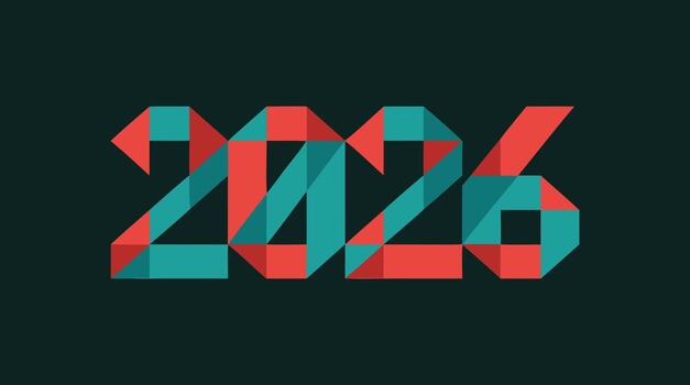 Geometric 2026 typography design with bold angular shapes modern abstract new year graphic for posters branding celebration themes and digital artwork vector