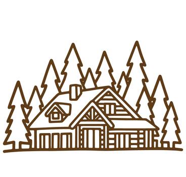 illustration of a rustic cabin surrounded by pine trees in a forest setting vector