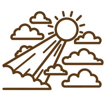 Brown sun shining through clouds with rays illustration design element for weather concepts vector