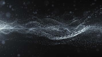 Abstract elegant glowing wave of particles and dots moving on dark background, big data visualization, futuristic and digital background, 3D, 4K, seamless loop video