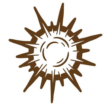 Brown sunburst design element with radial lines and concentric circles isolated vector