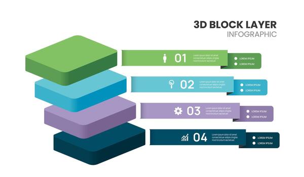 3d block layers business infographic template with 4 steps. vector