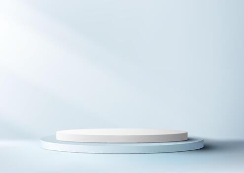 3d realista vacío azul y blanco podio cilindro forma producto monitor vector