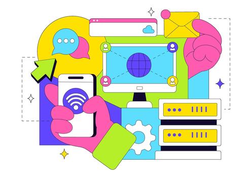 digital lugar de trabajo comunicación cuadrícula concepto presentado en plano formar vector