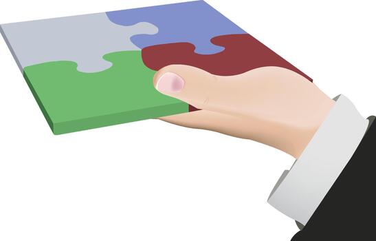 Hand offering business puzzle solution for teamwork vector