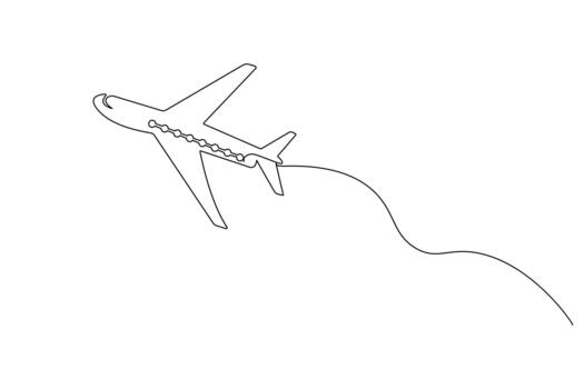 Continuous line drawing of an airplane, representing travel and journey illustration vector